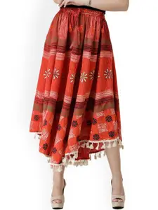 Exotic India Printed Pure Cotton Wrap Asymmetric Midi Skirts