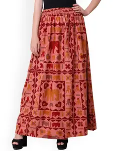 Exotic India Printed Pure Cotton Wrap Maxi Skirts