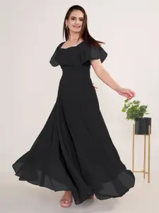 Femvy Off-Shoulder Flutter Sleeve Georgette Maxi Dress