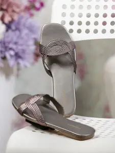 Vishudh Metallic-Toned Embellished Open Toe Flats