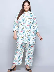 IN Love Plus Size Graphic Printed Shirt Collar Pure Cotton Top & Palazzo