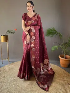 DIVASTRI Floral Woven Design Zari Pure Silk Kanjeevaram Saree