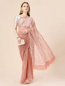 HERE&NOW Striped Embellished Saree