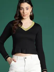 DressBerry Contrast Neck Acrylic Pullover