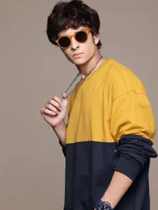 Roadster Colourblocked Relaxed Fit Drop-Shoulder Sleeve Sweatshirt