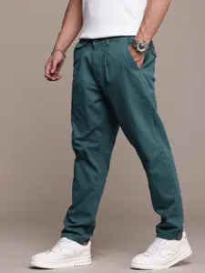 The Roadster Life Co. Men Relaxed Fit Pleated Pure Cotton Chinos Trousers