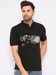 Duke Typography Printed Polo Collar Short Sleeves Cotton Slim Fit T-shirt