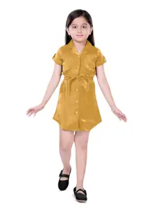 Hunny Bunny Girls Roll Up Sleeves Satin Belted Shirt Dress