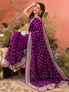 Koskii Floral Embroidered Zari Art Silk Saree