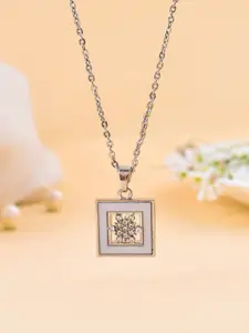 Silvermerc Designs Silver-Plated Cubic Zirconia Studded Square Pendants with Chains