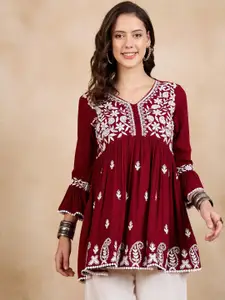 Anouk Floral Embroidered V-Neck Empire Short Kurti