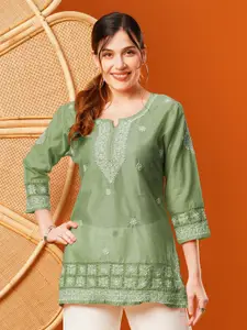 ADA Ethnic Motifs Embroidered Thread Work Chanderi Straight Kurti
