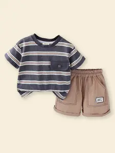 INCLUD Boys Striped Round Neck T-shirt with Shorts