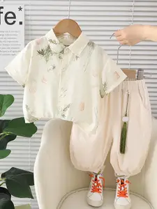 INCLUD Boys Shirt Collar Printed Shirt with Trousers