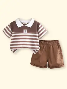 INCLUD Boys Striped Shirt Collar Short Sleeves T-shirt with Short