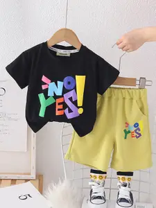 INCLUD Boys Typography Printed Round T-shirt with Shorts