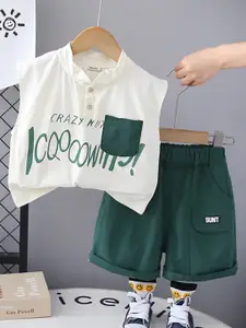 INCLUD Boys Printed Mandarin Collar Cotton T-shirt with Shorts