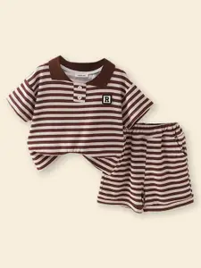 INCLUD Boys Shirt Collar Striped T-shirt with Shorts