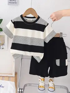INCLUD Boys Round Neck Striped T-shirt with Shorts