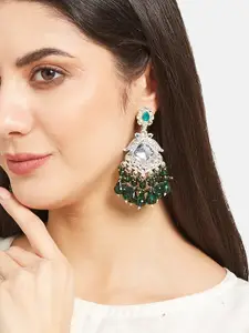 ATIBELLE Gold-Plated Kundan-Studded & Beaded Contemporary Drop Earrings