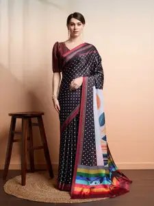 RACHNA Polka Dot Block Print Satin Saree