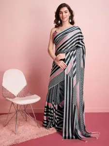 RACHNA Striped Printed Satin Saree