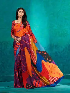 RACHNA Stripe Printed Satin Saree