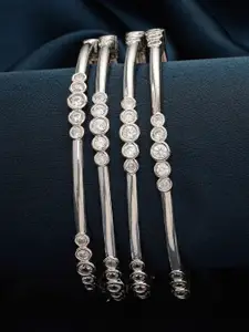 KARATCART Set Of 4 Silver-Plated AD-Studded Bangles