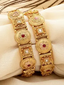 KARATCART Set Of 2 Gold Plated & Kundan Studded Bangles