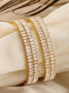 KARATCART Set Of 2 Gold Plated & AD Studded Bangle