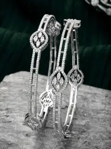KARATCART Set Of 2 Silver-Plated & American Diamond-Studded Bangles