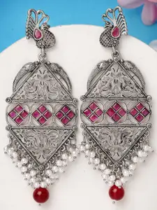 KARATCART Silver Plated Kundan Drop Earrings