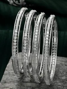 KARATCART Set Of 4 Silver-Plated AD-Studded Bangles