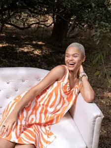 PURVAJA Print V-Neck Fit & Flare Dress