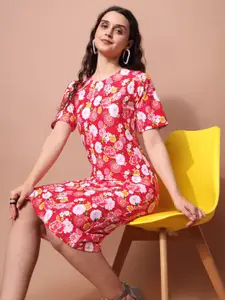 PURVAJA Floral Printed Round Neck Sheath Dress