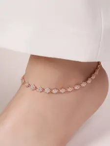 Zavya 925 Pure Silver Rose Gold-Plated Artificial Stones Anklet