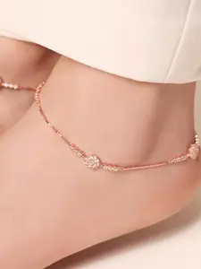 Zavya 925 Pure Silver Rose Gold-Plated Artificial Stones Anklet