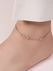 Zavya 925 Pure Silver Rose Gold-Plated Artificial Stones Anklet