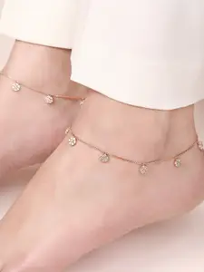 Zavya 925 Sterling Silver Rose Gold-Plated Artificial Stones Anklet
