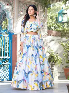 Meena Bazaar Printed Georgette Ready to Wear Lehenga & Blouse With Shrug