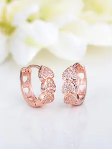 Zavya 925 Pure Sterling Silver Rose Gold-Plated Cubic Zirconia Studded Hoop Earrings