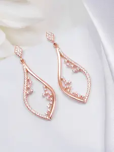 Zavya 925 Pure Sterling Silver Rose Gold-Plated Cubic Zirconia Sttudded Drop Earrings