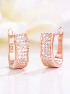 Zavya 925 Pure Sterling Silver Rose Gold-Plated Cubic Zirconia Contemporary Hoop Earrings