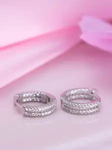 Zavya 925 Pure Sterling Silver Rhodium-Plated Cubic Zirconia Contemporary Hoop Earrings