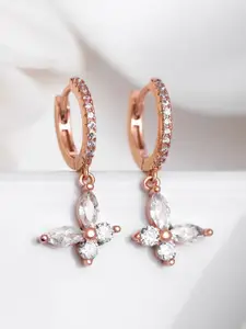 Zavya 925 Pure Sterling Silver Rose Gold-Plated Cubic Zirconia Contemporary Drop Earrings
