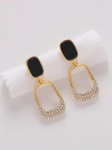 VAGHBHATT Gold-Plated Rhinestone  Square Drop Earrings
