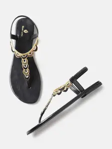 Marc Loire Embellished Open Toe T-Strap Flats