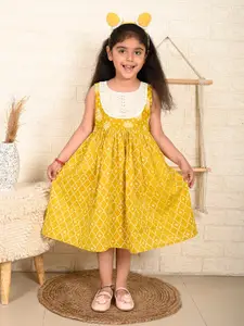 Sangria Girls Yellow Floral Printed Cotton A-Line Dress
