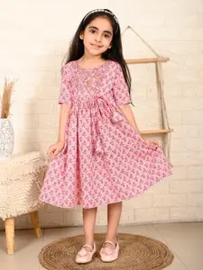 Sangria Girls Floral Printed Cotton Fit & Flare Dress