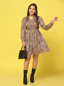 FASHION DREAM Girls Floral Print V-Neck Long Puff Sleeves Georgette Fit & Flare Dress